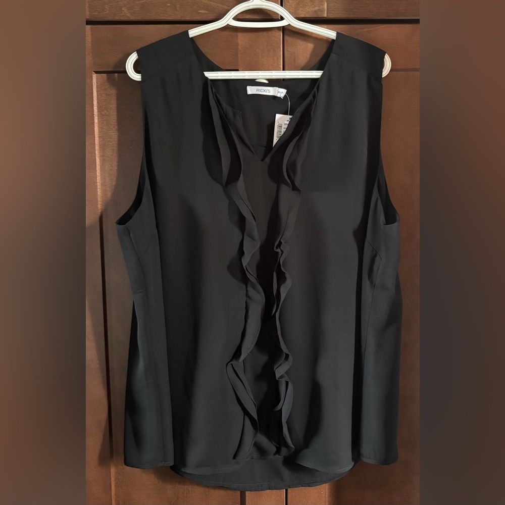 Black Ruffle Front Blouse
